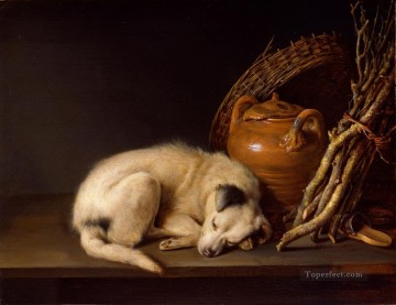 perro durmiendo y un frasco Pinturas al óleo
